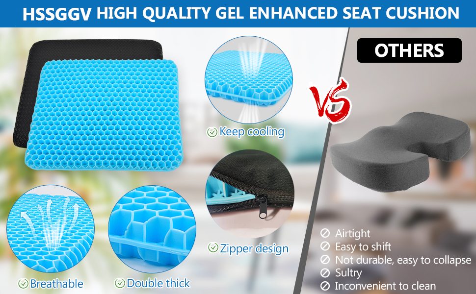Ортопедична гелева подушка на сидіння для офісного стільця, авто та візка — м'яка, з антиковзаючим чохлом що миється (блакитний, 43x39x4 см)