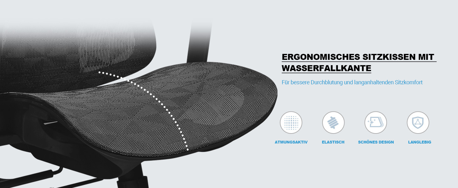 Ергономічне крісло для офісу, 4D підлокітники, регульована глибина сидіння, 4-рівневий нахил, гумові колеса, сітчаста сидіння, висока спинка, для великих людей, Homeoffice & Gaming, чорне ергономічне крісло з сітчастою подушкою сидіння