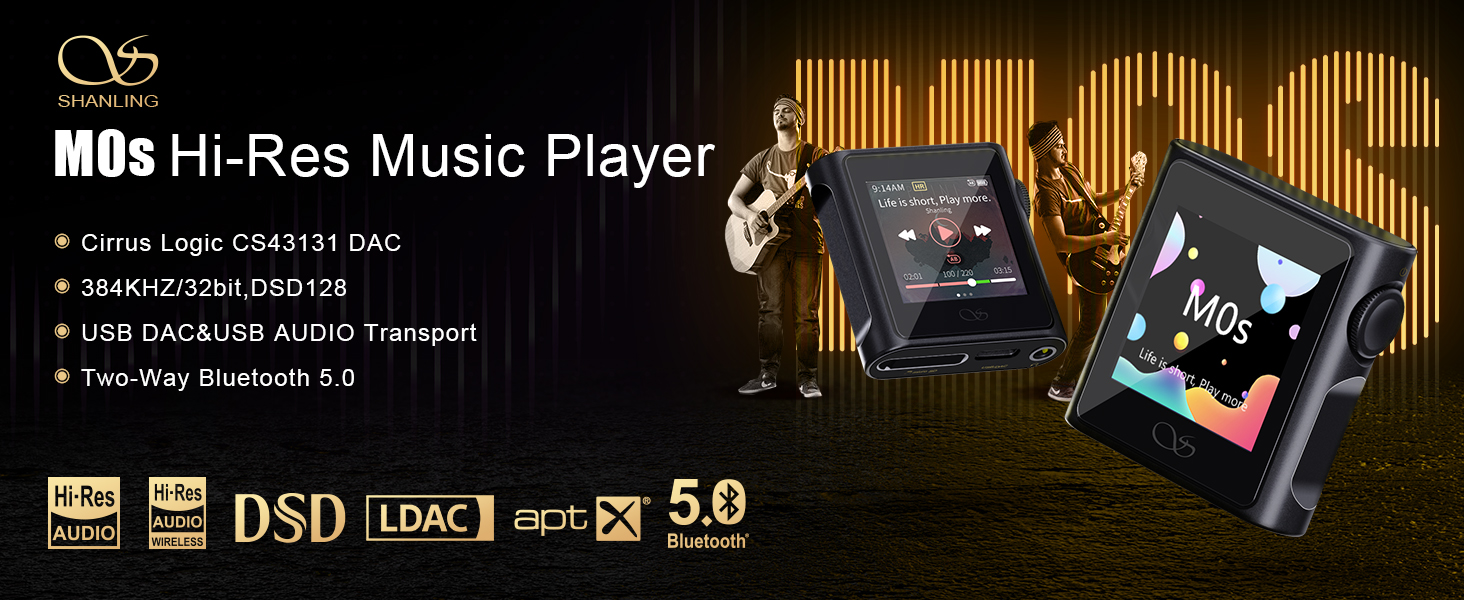 MP3-плеєр SHANLING M0s 2-в-1 Hi-Fi DAC, портативний аудіоплеєр з Bluetooth 5.0, SD до 2 ТБ, 3.5 мм/Type-C, для телефону, планшета, ноутбука, ПК