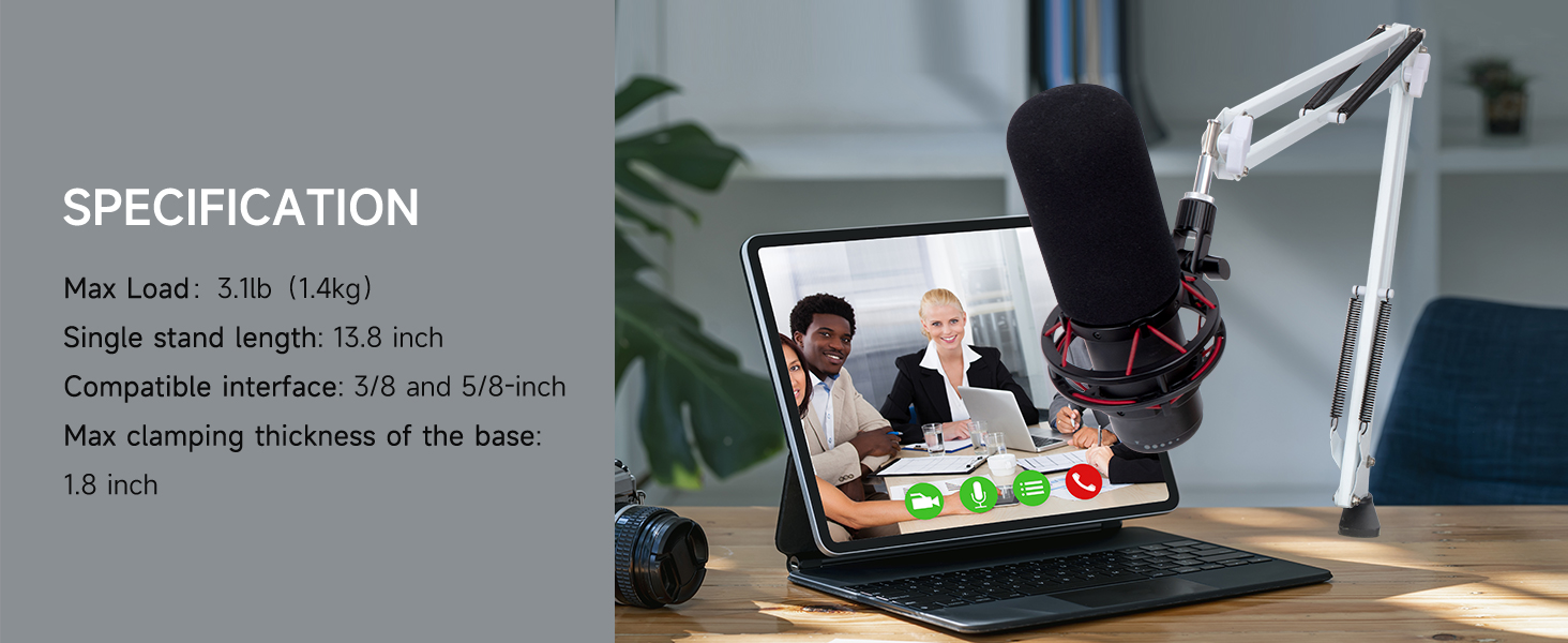 Тримач-пантограф для мікрофона YOUSHARES універсальний (білий) для HyperX QuadCast S/2S, Blue Yeti, Rode PodMic, Razer Seiren — для стрімінгу, геймінгу та подкастингу