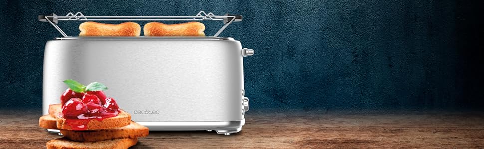 Тостер Cecotec Toast&Taste 1600 Retro Double – 4 слоти, нержавіюча сталь, 1630 Вт, регульована потужність, з підносом для крихт
