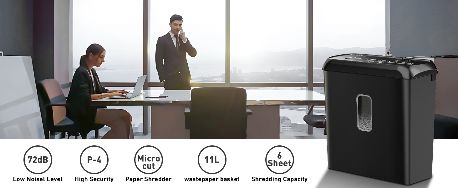 Шредер SINCHEREU 6 листів, перехресний різання, рівень безпеки P4, з кошиком 11л, для документів, кредитних карт, CD, з захистом від перегріву, для дому та офісу