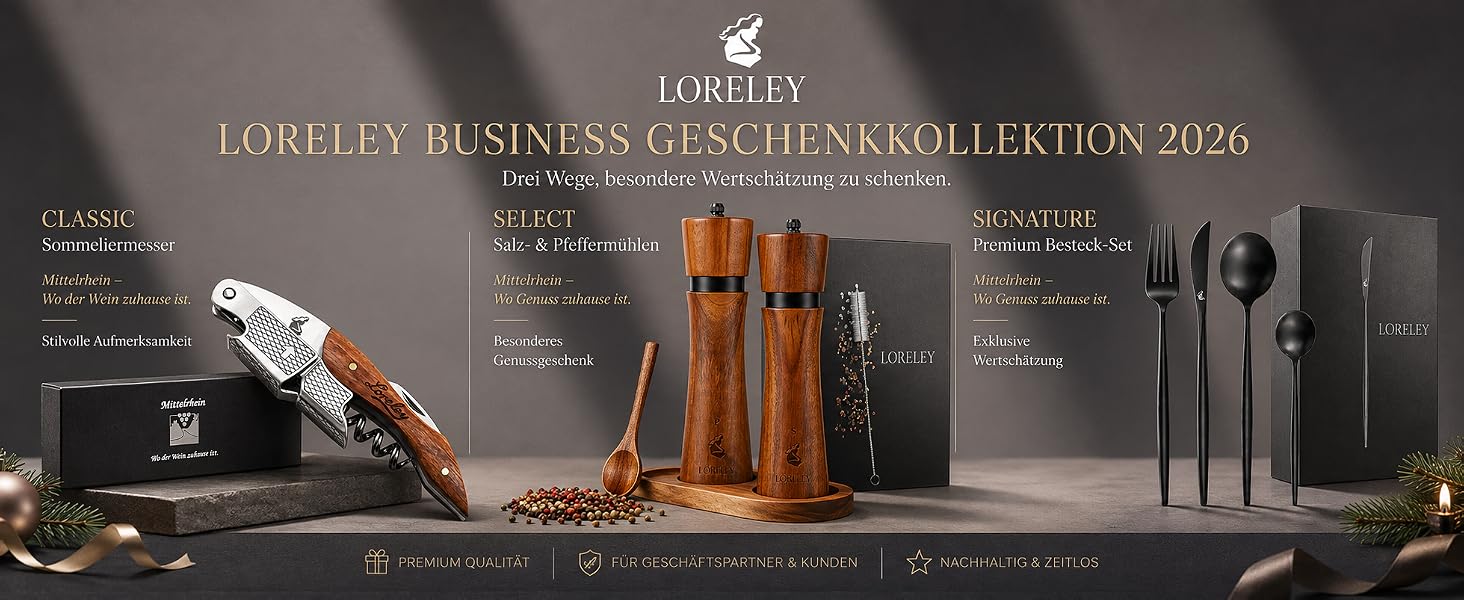 Набір столових приборів LORELEY MITTELRHEIN Premium, 24 предмети на 6 осіб, чорний матовий, нержавіюча сталь, для дому та ресторану