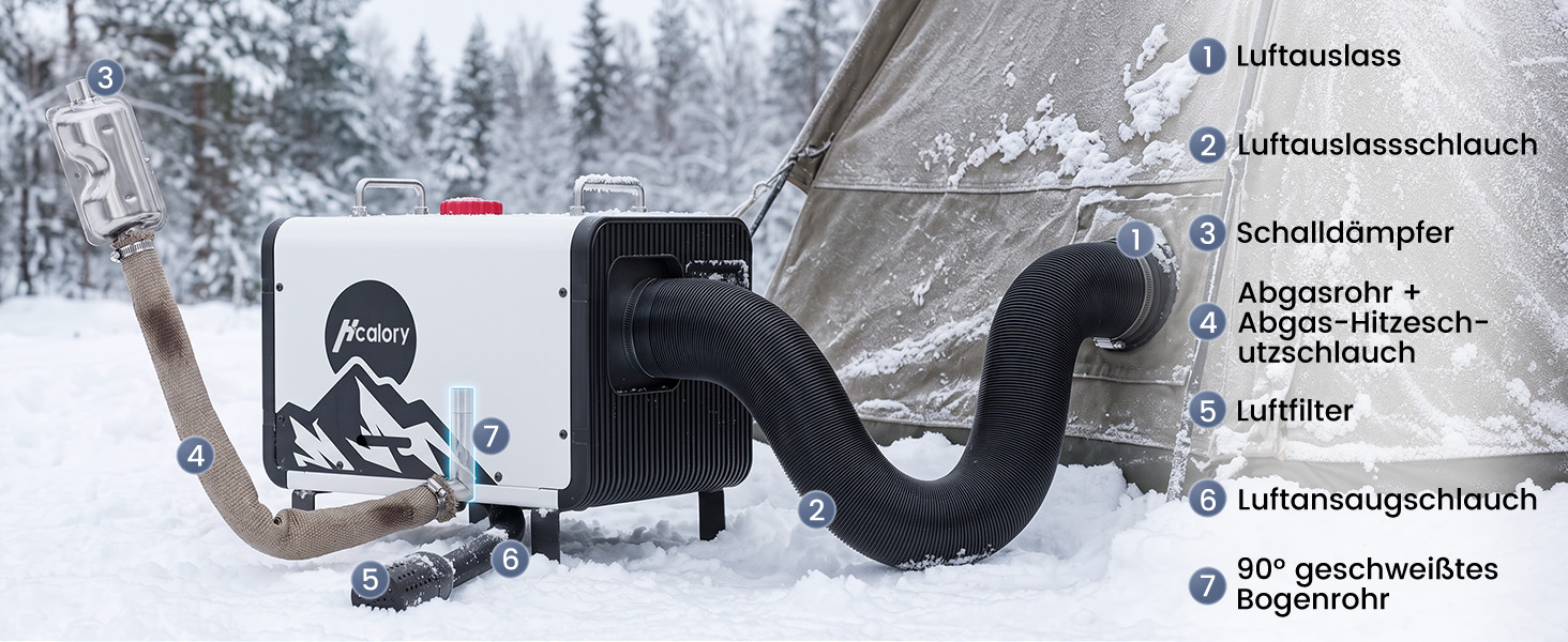 Автономний дизельний обігрівач повітря HCALORY 8кВт, 12V/24V DC та 220-240V AC з керуванням через додаток APP та адаптером, білий