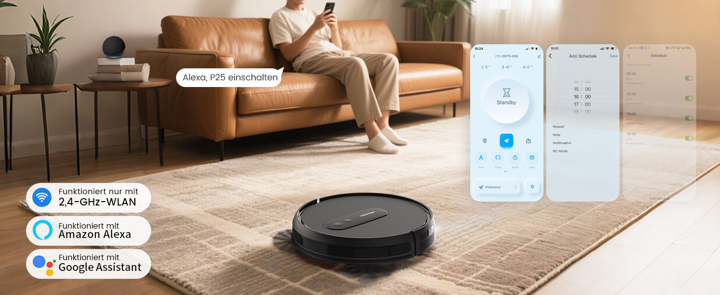 Робот-пилосос AIRROBO P25: потужність 2800Pa, для тварин, керування через додаток, 120 хвилин роботи, з пультом, чорний