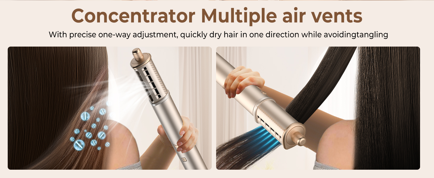 UKLISS Hairstyler Airstyler 8-в-1: Фен-щітка, випрямляч, плойка, насадки для об'єму та іонізація - Швидке сушіння для всіх типів волосся, колір шампань