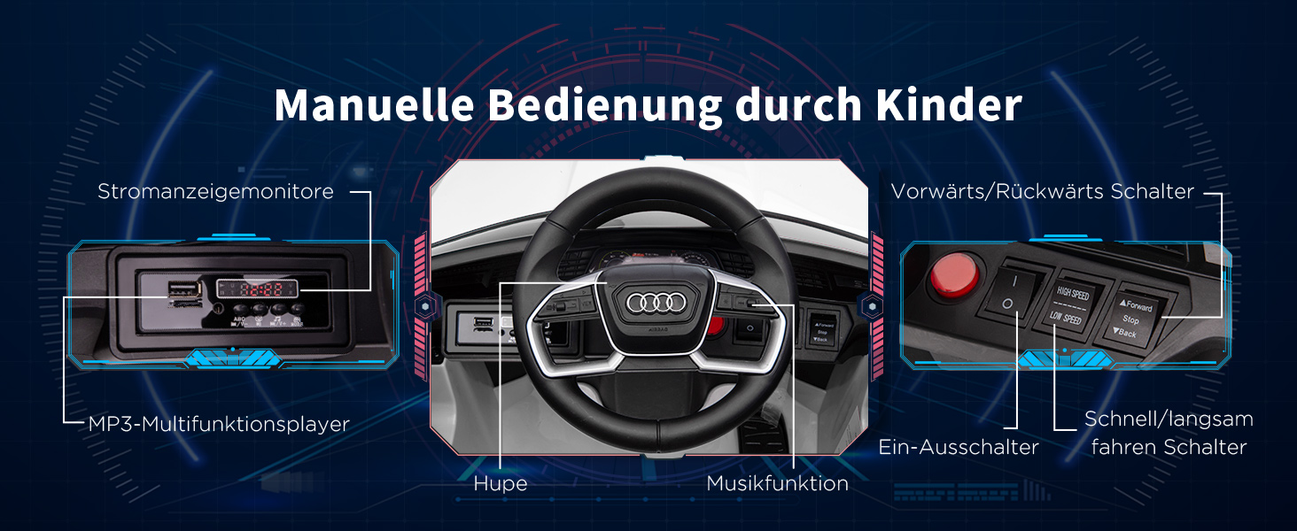 Електромобіль для дітей Audi E-tron HOMCOM 12V з пультом, ременем безпеки, музикою MP3/USB/TF, для дітей 3-5 років, білий