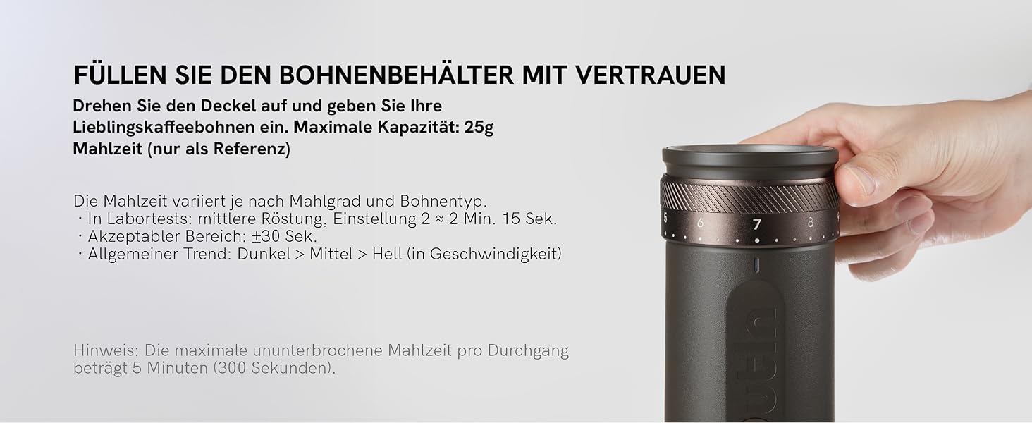 Портативна електрична кавомолка OutIn Fino з конічним жорнами - 28 ступенів помелу, конус з нержавіючої сталі, керування однією кнопкою, швидка зарядка, для подорожей та дому, Tundra Brown