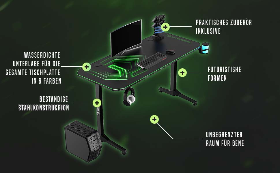 Ігровий стіл ULTRADESK FRAG V3 LED RGB - вміщує 2 монітори - сталева конструкція - 150x60 чорний