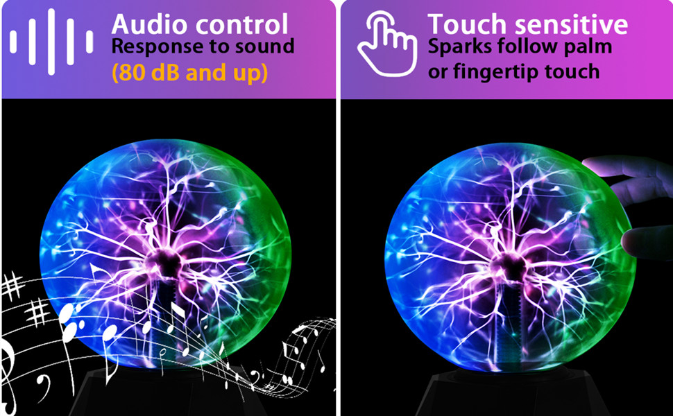Плазмова куля 15 см Чарівна куля Магічна сфера Світиться Сенсорна та звукова плазмова куля Електростатична куля-блискавка Триколірна куля Освітня іграшка Фізика
