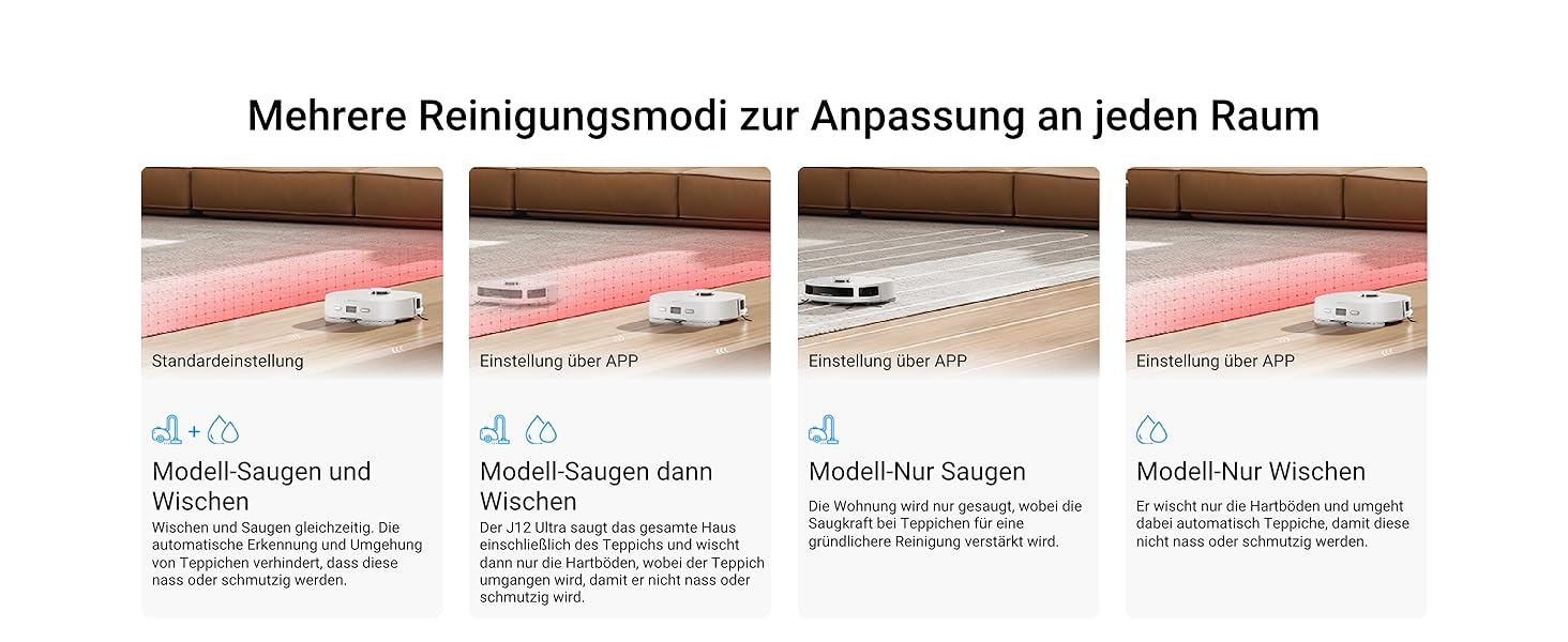 Робот-пилосос EUREKA J12 Ultra з функцією миття підлоги (самостійне очищення, прання та сушка), потужність всмоктування 5000Pa, обертова функція миття, Dual-LiDAR навігація, 3D уникнення перешкод, білий