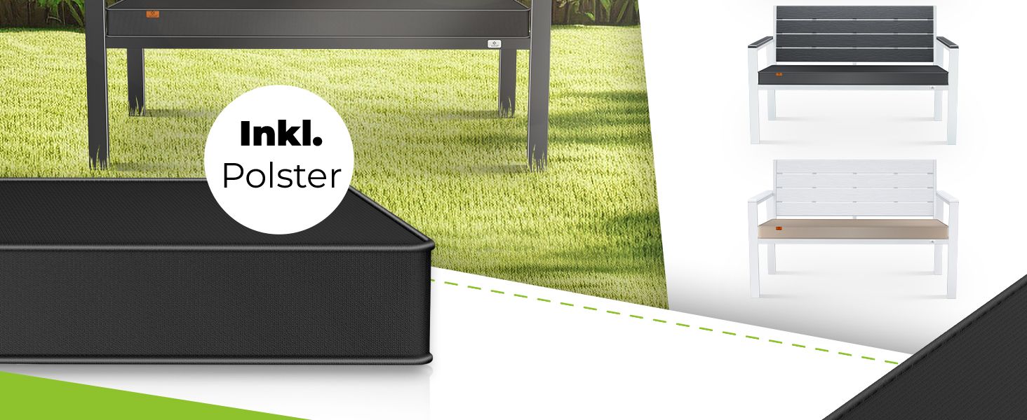 Садова лавка KESSER® з подушкою – лавка для відпочинку на вулиці, 2 місця, паркова лавка з імітацією дерева, для балкона, тераси, саду, вантажопідйомність до 300 кг, стійка до УФ, знімний та пральний чохол, антрацит / антрацит