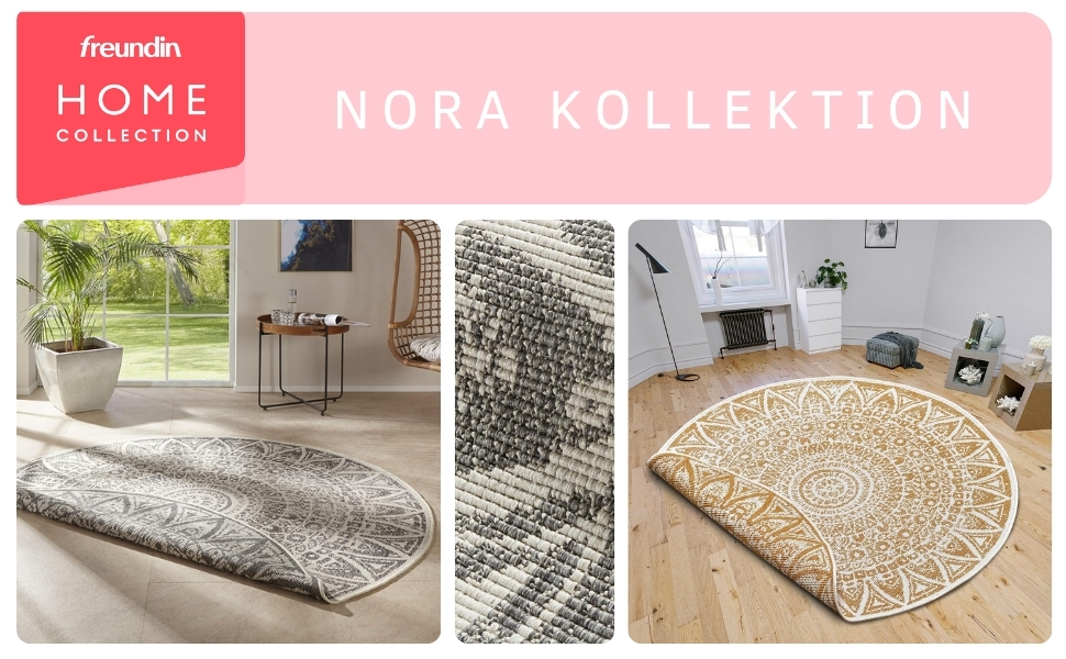 Круглий килим freundin Home Collection Nora - стійкий до погодних умов, сучасний, сіро-кремовий, 140 см для приміщень і вулиці