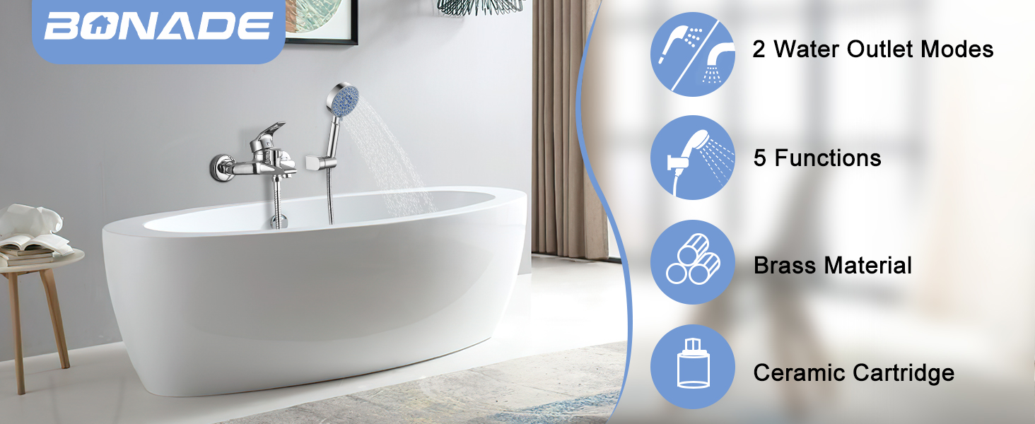 Змішувач для ванни з душем (хром) з 3 режимами, набір для ванної кімнати (Bs102)