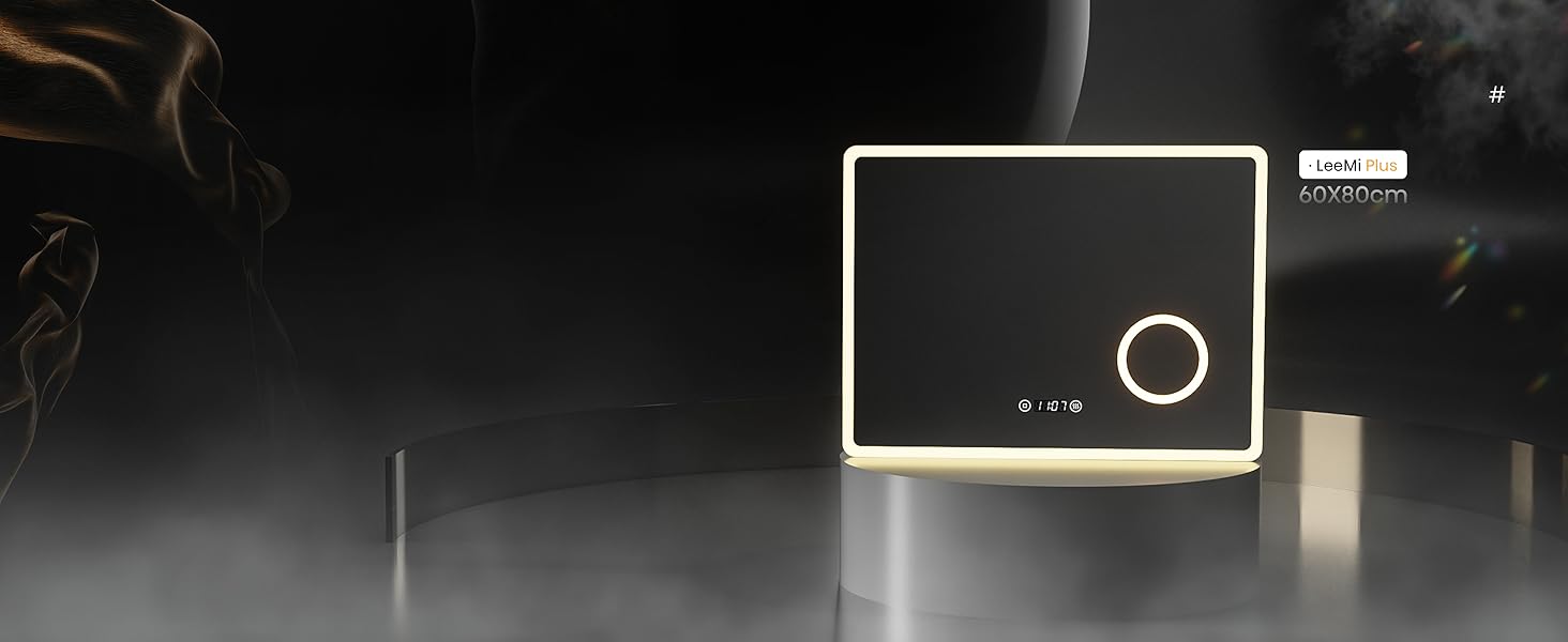 EMKE® LED дзеркало для ванної кімнати 80x60 см з підсвічуванням, сенсорне, регулювання яскравості, протитуманне, 3 кольори світла, годинник, IP44