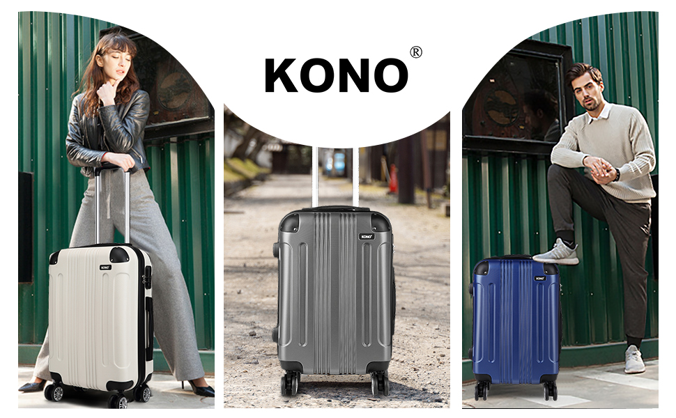 Набір валіз Kono Hard Shell (Сірий) - M, L, XL (3 шт.) - Міцні валізи на колесах для подорожей