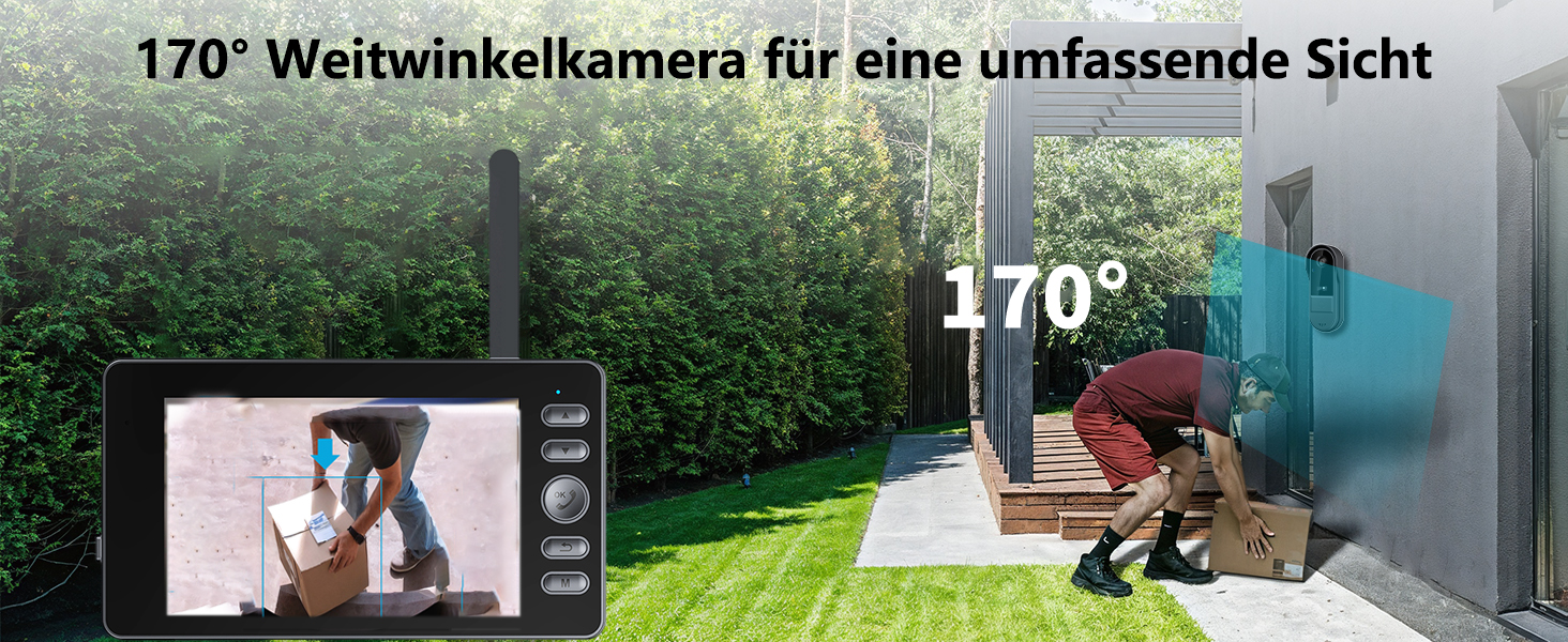 Відеодзвінок з камерою 1080P HD, бездротовий, IP65, водонепроникний, дисплей 4,3 дюйма, двостороння аудіо, нічне бачення, 170° кут огляду, автоматична фото/відео зйомка