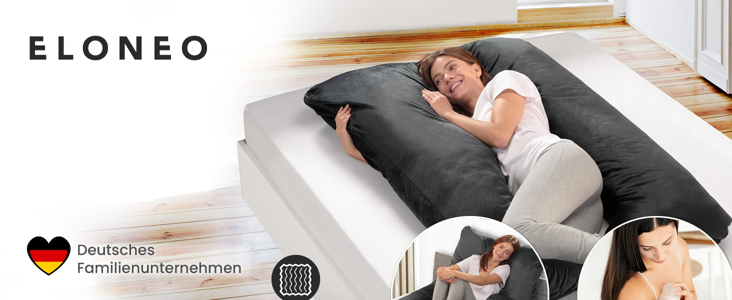 Подушка для вагітних ELONEO XXL, подушка для сну на боці, вагітність, велика U-подібна подушка, подушка для годування з м'яким, знімним та пральним чохлом, сіра антрацит