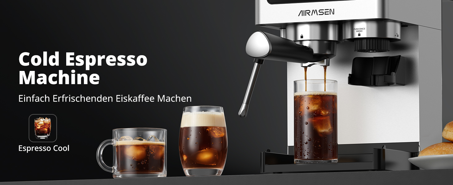 Еспресо-машина Siebträger з прозорою колбою, 20 Bar, автоматичний спінювач молока, для капучино та лате, Dual Boiler (1350W & 1000W), 15s екстракція, нержавіюча сталь, бак 1.8L, сенсорний дисплей, автоматичний спінювач молока (з млинком)