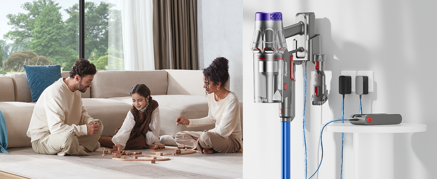 Бездротовий акумуляторний пилосос 48000Pa/580W/65Min, об'єм 1,8L, з функцією від'єднання пилу, антизаплутана щітка, 8-ступенева фільтрація. Підходить для килимів, шерсті тварин та твердих поверхонь. Колір: блакитний