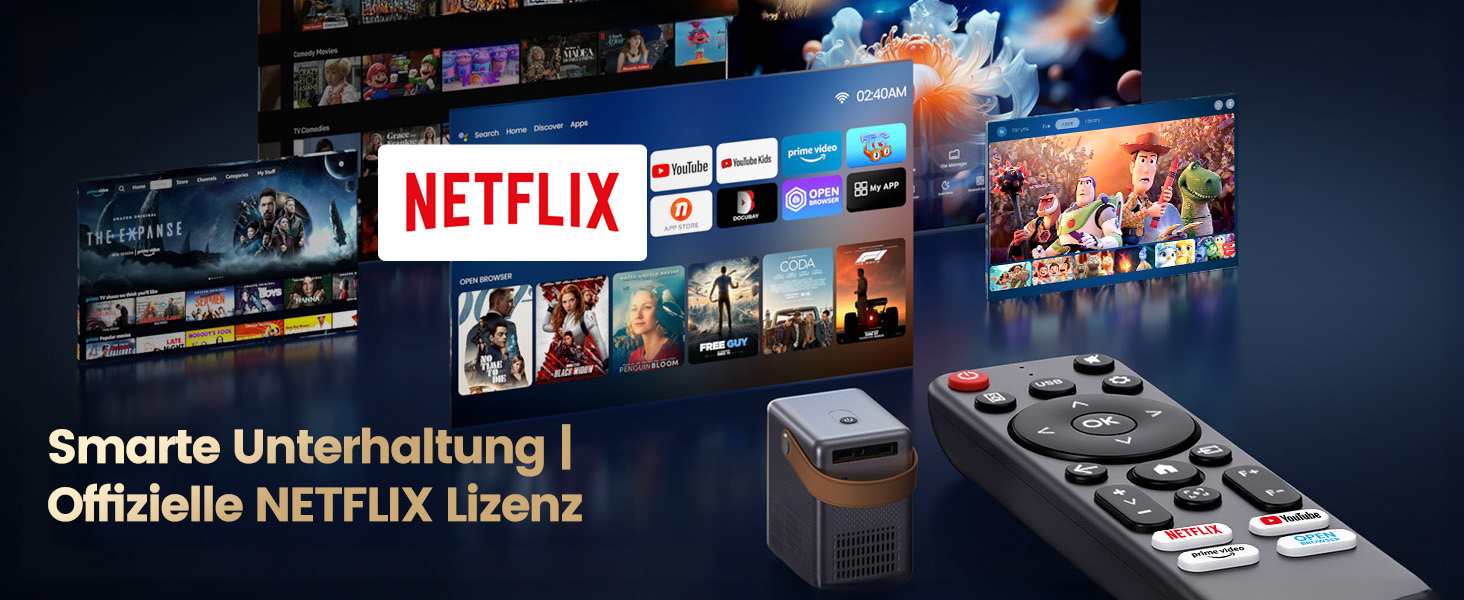 Проектор Mini Beamer 4K Smart з WiFi6, Bluetooth, Dolby Audio, підтримкою Netflix, автофокусом та вертикальною корекцією, сірий