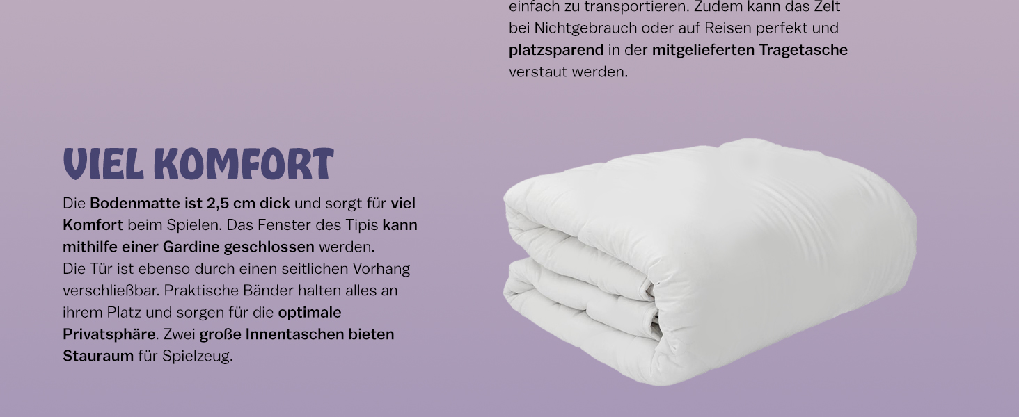 Дитяче намет-типі Spielwerk® з килимком, гірляндою та подушками (130x130 см), бавовна, дерево, сірий, блакитний