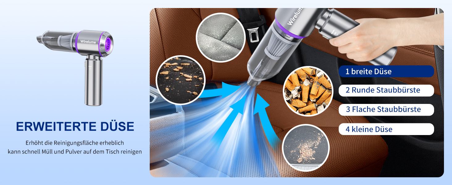 Акумуляторний ручний автомобільний пилосос 4 в 1, бездротовий міні-пилосос для авто з потужністю 22 000 Па, 3 режими всмоктування, портативний для шерсті тварин та салону авто, фіолетовий