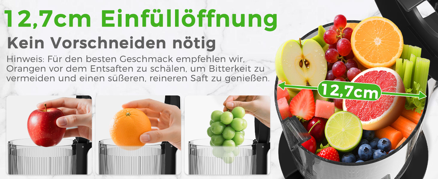 Шокер YASHE для вичавлювання соку, повільний соковичавник з широким завантажувальним отвором 12,7 см для цілих фруктів та овочів, соковичавниця з автоматичною подачею, висока вихідність соку, легко миється, чорний