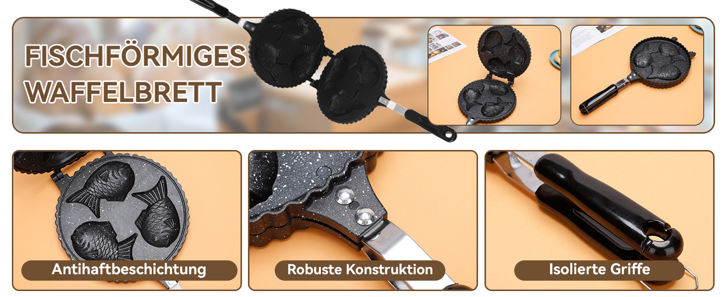 Вафельниця для випікання у формі риби, антипригарне покриття, алюміній, 42x19.5x14 см