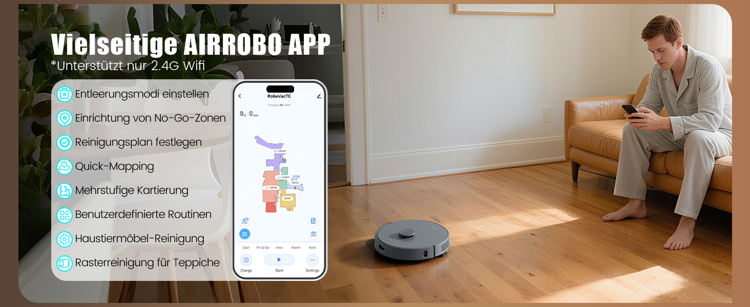 Робот-пилосос AIRROBO T25+ з вологою, LiDAR, 5500Pa, 240хв, керування через додаток, для тварин, чорний