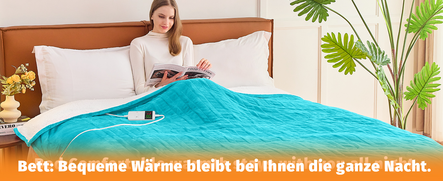 Електрична ковдра BOMOVA з автовимкненням, тепла та м'яка ковдра для дому, 10 режимів нагріву та таймер, подарунок для жінок, 130x180 см, колір блакитний
