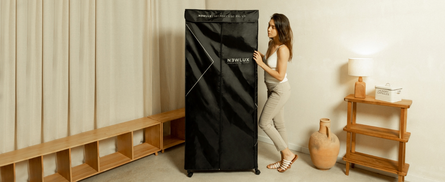 Портативний електричний сушарка для одягу Newlux Secadry (1200W) з UV-дезінфекцією, місткість 15 кг, 4 режими, таймер 180 хв, чорний