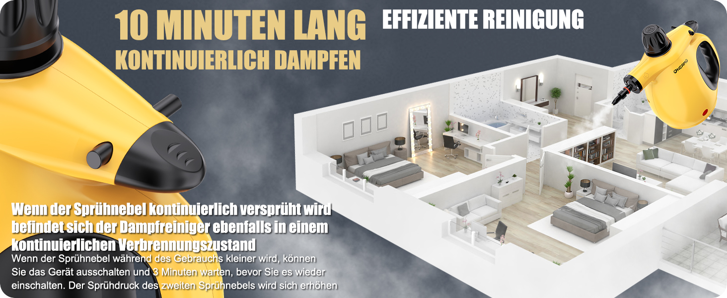 Портативний пароочисник 450 мл з 10 насадками та блокуванням безпеки. Швидкий нагрів. Універсальний пароочисник для дому, авто, кухні та підлоги.