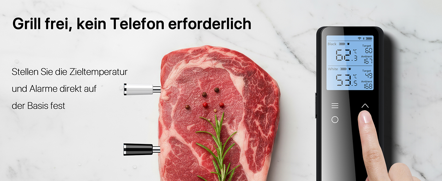 Бездротовий термометр для м'яса з Bluetooth та Wi-Fi, 2 зонди, 6 сенсорів, водонепроникний, точність ±0,1°C, для гриля, духовки, жарки – BF-80