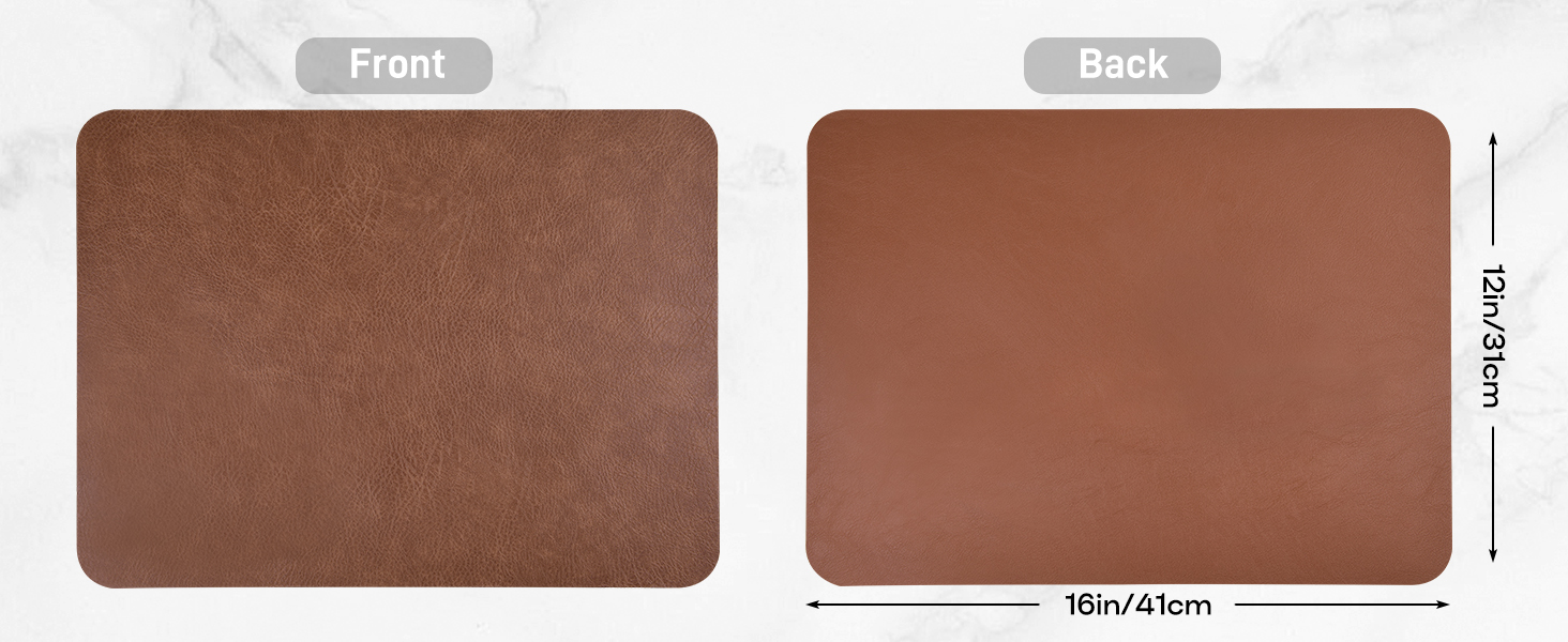 Набір підставок під тарілки 6 шт., неслизькі, миючіся, з кожній стороні, з штучної шкіри, термостійкі, 40 x 30 см (коричневі)