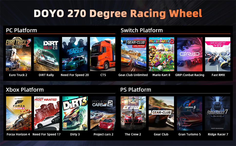 Ігровий кермо NBCP R270 з педалями, 270°, вібрація, для PC/PS3/PS4/Xbox One/Series X/S/Nintendo Switch – для гоночних ігор