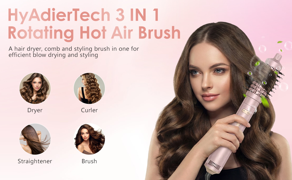 Набір для укладки волосся 3 в 1 Rotierend Air Styler (Рожевий) - Фен-щітка, обертова щітка, термощітка для сушіння, випрямлення та укладки