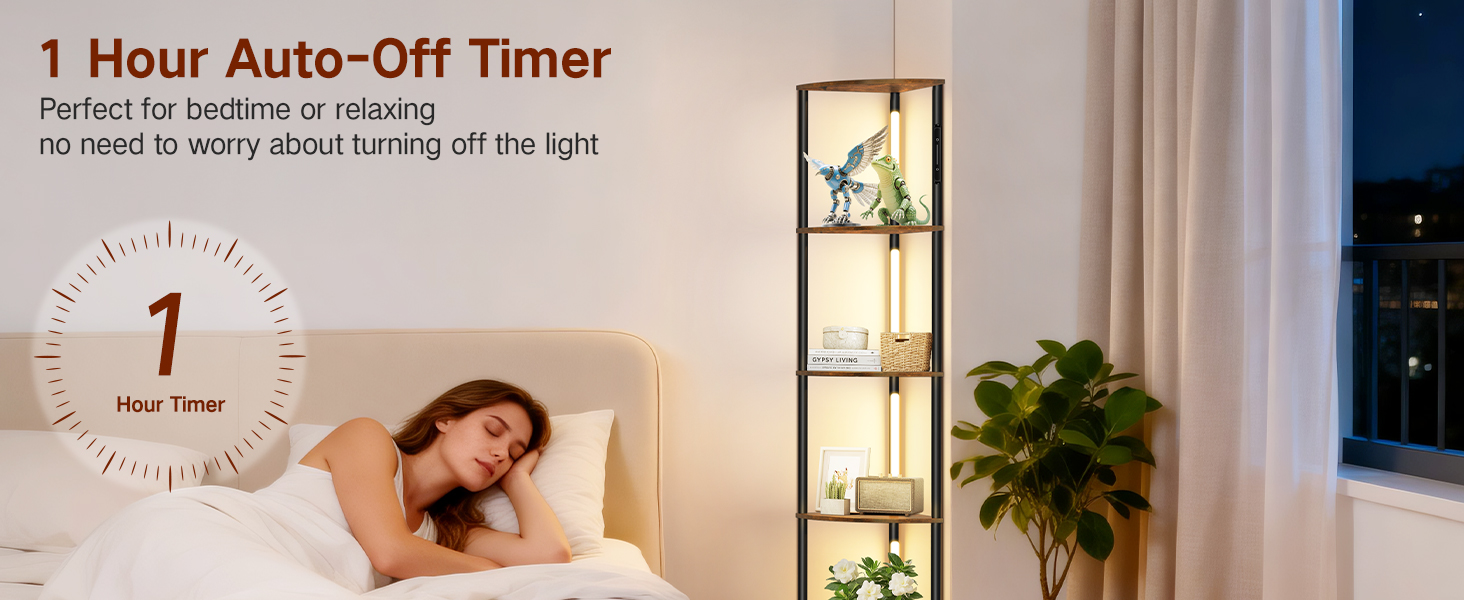 LED торшер з полицею, 3 режими світла, димування (сенсор/пульт), кутова полиця 5-рівнів, вузький книжковий стелаж для вітальні, спальні, офісу (білий)