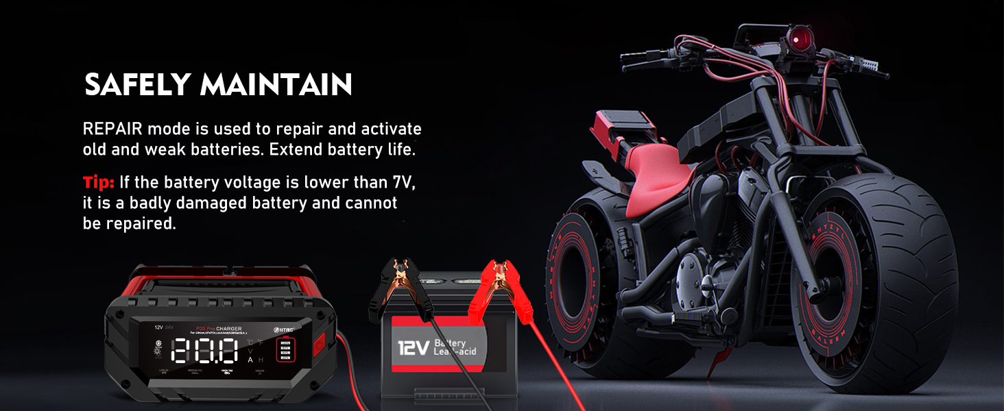 Швидкий зарядний пристрій Haisito 12V/24V 20A для акумуляторів автомобілів, мотоциклів, Li-Ion, AGM, Gel, MF, EFB, SLA, VRLA - розумний, швидкий зарядний пристрій