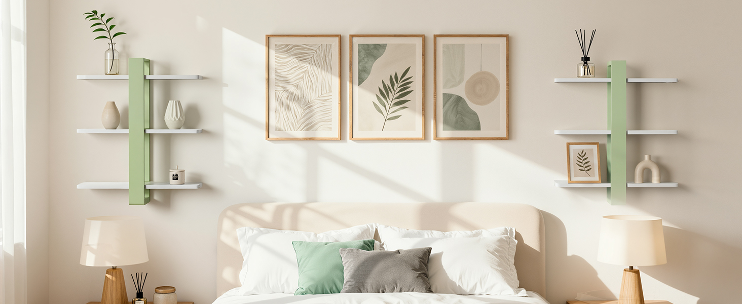 Полиця настінна дерев'яна SUMGAR Wandregal, плаваюча, 3-ярусна, 50x58 см, м'ятно-біла, для вітальні, спальні