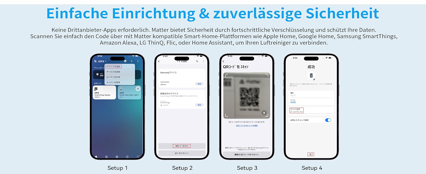 Повітряочисник з HEPA фільтром H13, сумісний з Matter, Apple Home, Alexa, Google Home, Home Assistant, ароматерапія, еко-режим, 62 м²