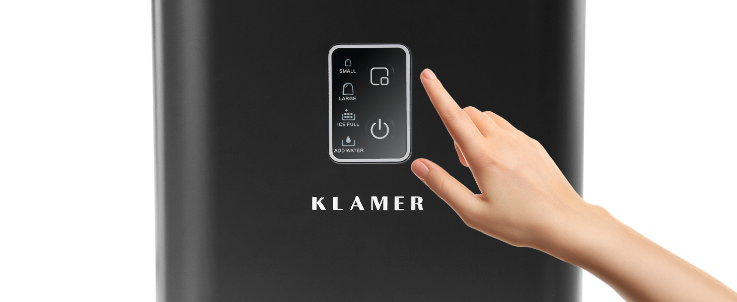 Льодогенератор KLAMER 24 кг/добу, 3 розміри кубиків льоду, 2.2л резервуар, 130W, тихий, чорний