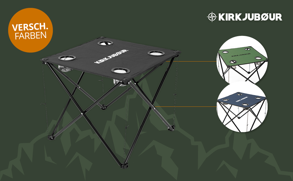 Складаний кемпінговий стіл Kirkjubøur Solkatt Розкладний стіл 58x58x51 см з підстаканником для пікніка, кемпінгу, подорожей (чорний)