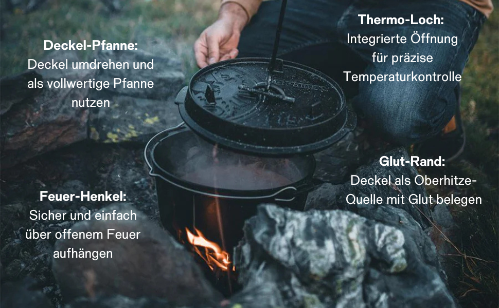 Чавунний казан Petromax Feuertopf (Dutch Oven) з ніжками для готування та випікання на відкритому вогні