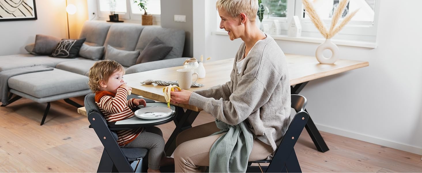 Високий стільчик для годування Hauck Beta+ Newborn Set - комплект для новонароджених, від народження з 2-в-1 люлькою-гойдалкою, подушкою для сидіння та підносом для їжі - Темно-сірий