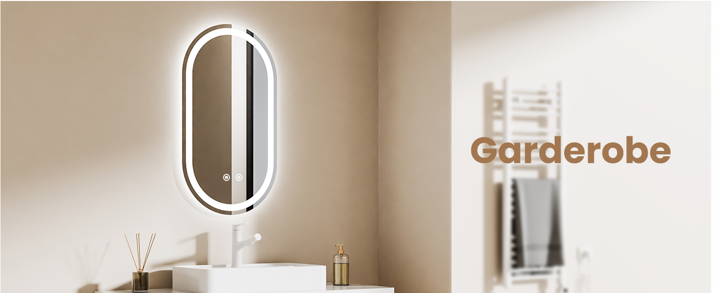 Дзеркало для ванної кімнати EMKE з підсвічуванням 50x90 см, овальне, з сенсорним перемикачем, 3 кольори світла, регулювання яскравості, антизапарник, функція пам'яті, автоматичне вимкнення через 3 години