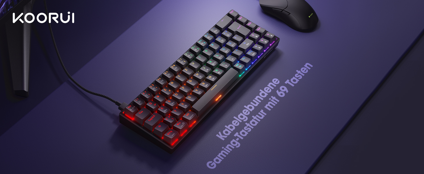 Механічна клавіатура KOORUI для геймінгу: бездротова/провідна, Bluetooth, 82 клавіші, QWERTZ (німецька розкладка), 4000mAh, RGB, для Windows/MacOS/Linux