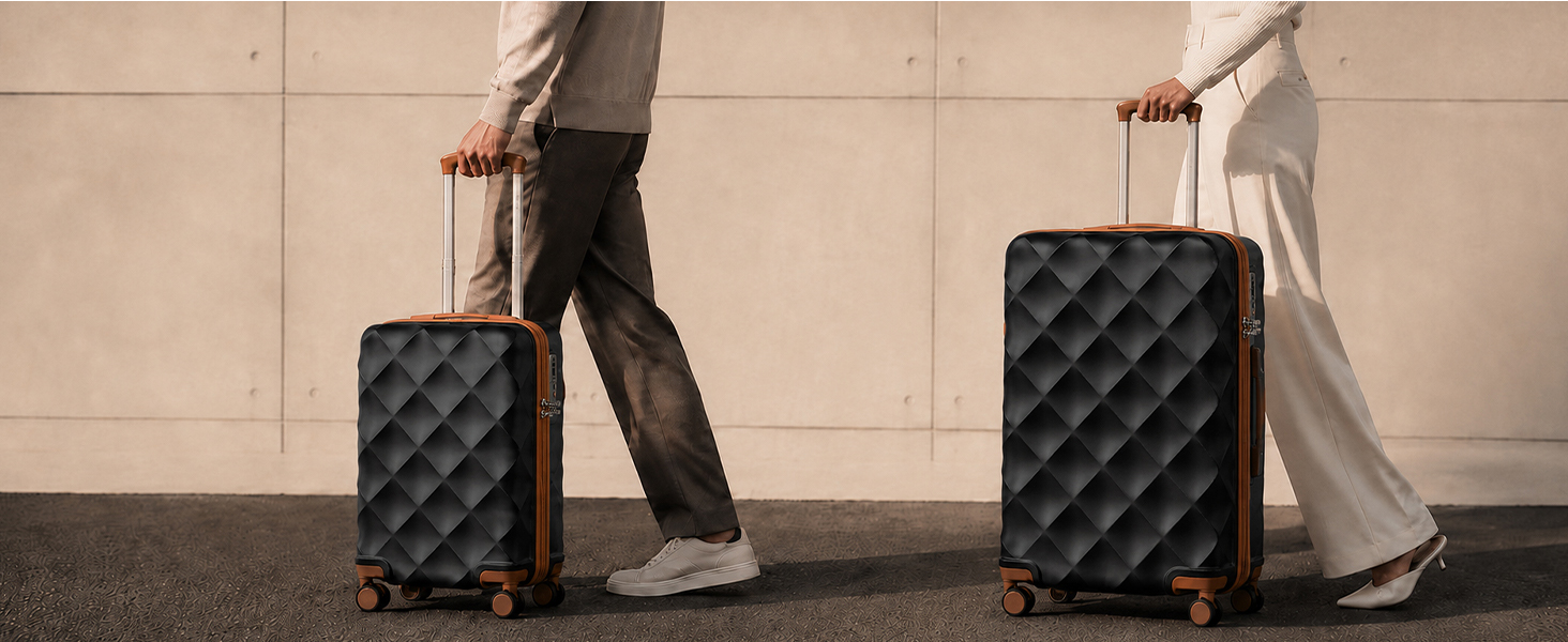 Валіза British Traveller Large, велика валіза з жорстким корпусом та TSA замком, чорно-коричнева, L (74.5 см, 91 л)