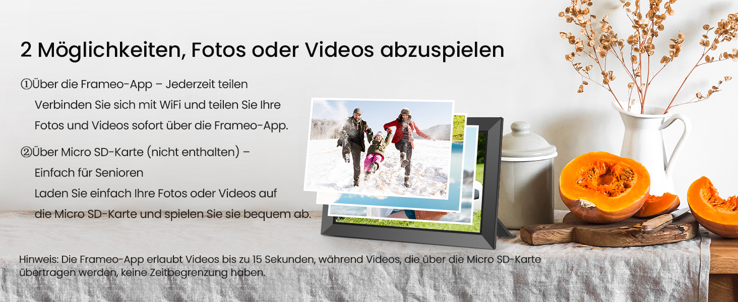 FRAMEO Цифровий фотоальбом 10.1 дюйма з Wi-Fi, IPS сенсорний екран, 32GB пам'яті, автоповорот, чорний