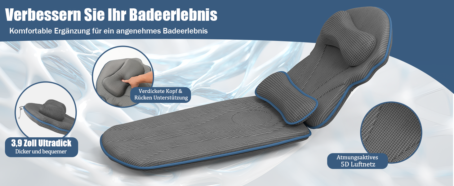 Подушка для ванни на все тіло з підтримкою шиї, плечей та попереку. Подушка для ванни з повітряної сітки 5D для жінок, сірого кольору.